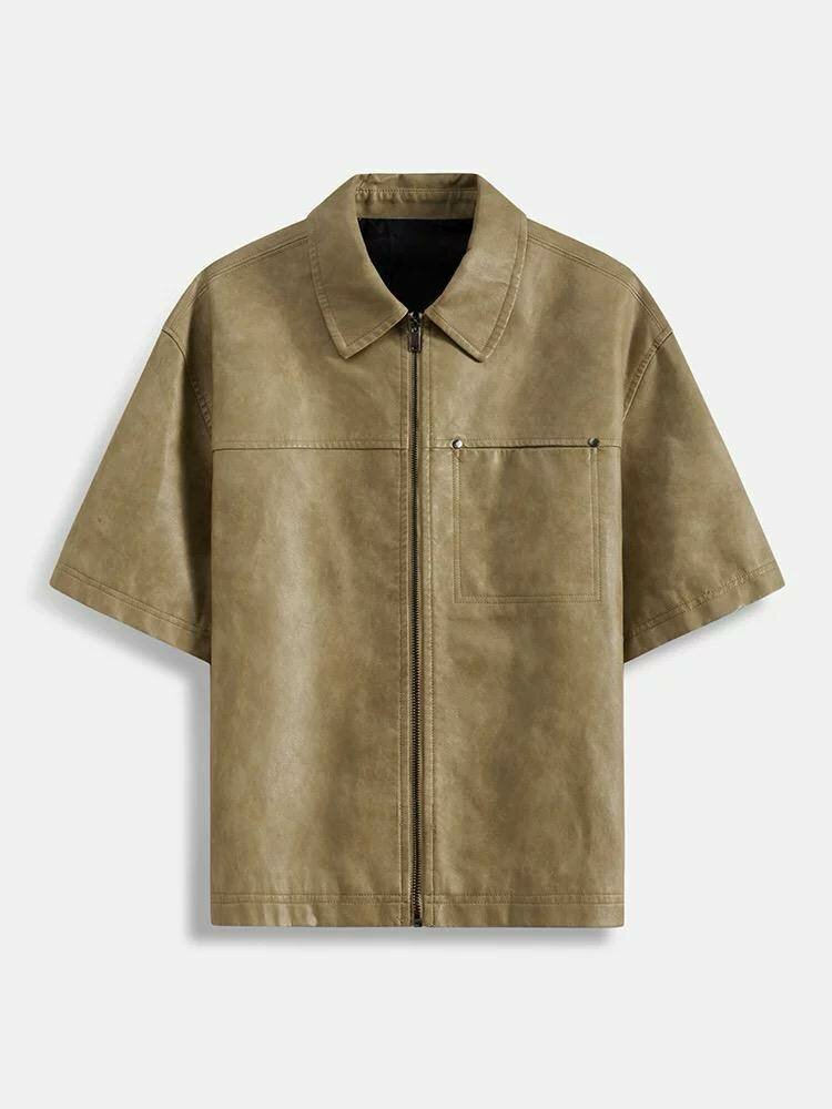 Veste en cuir zippée homme