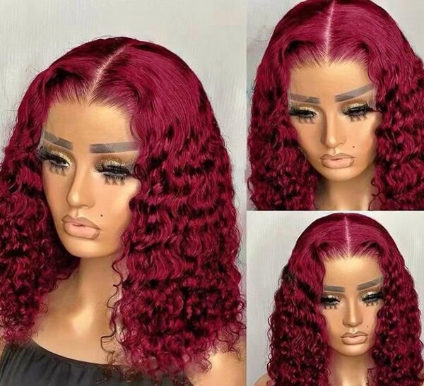 Perruque Bouclée Rouge Vin