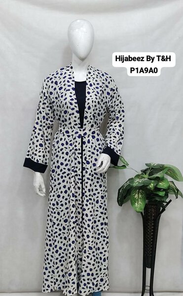 Printed kimono robe style gown abaya (front side inder atach