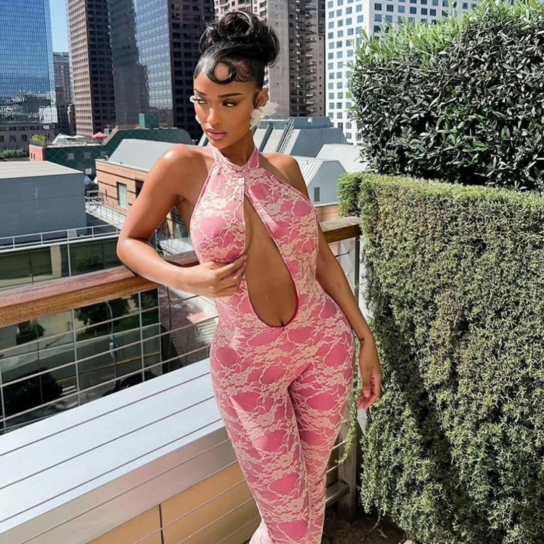 Combinaison sexy dentelle rose