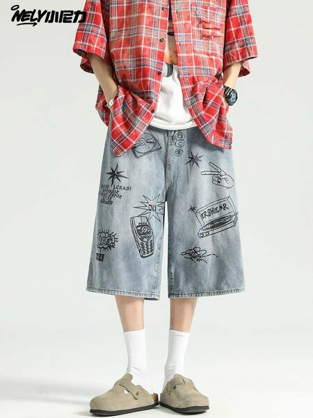 Jean baggy court taille basse pour hommes et les femmes