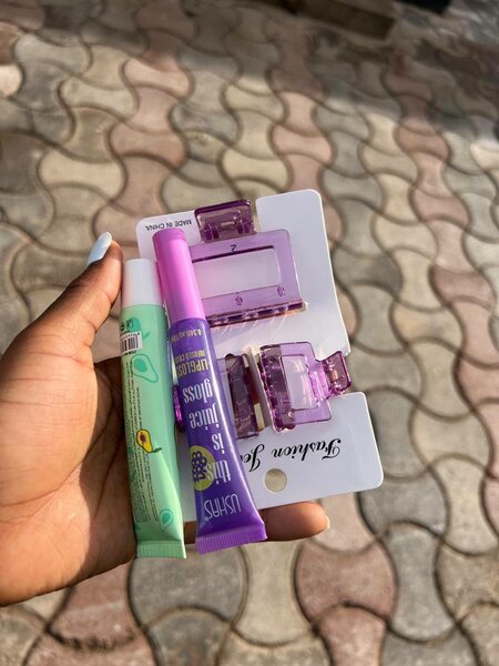 Hair clips, lip gloss and bracelets