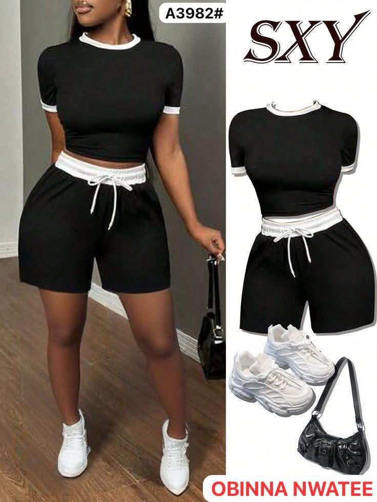 Ensemble court rayé femme