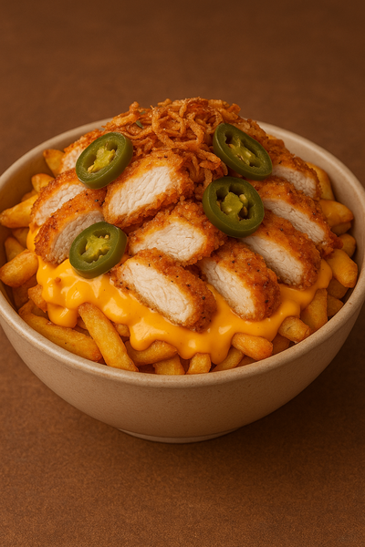 Frites cheddar & poulet pané