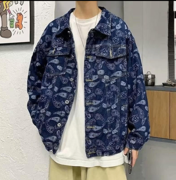 Veste en jean homme motif cachemire