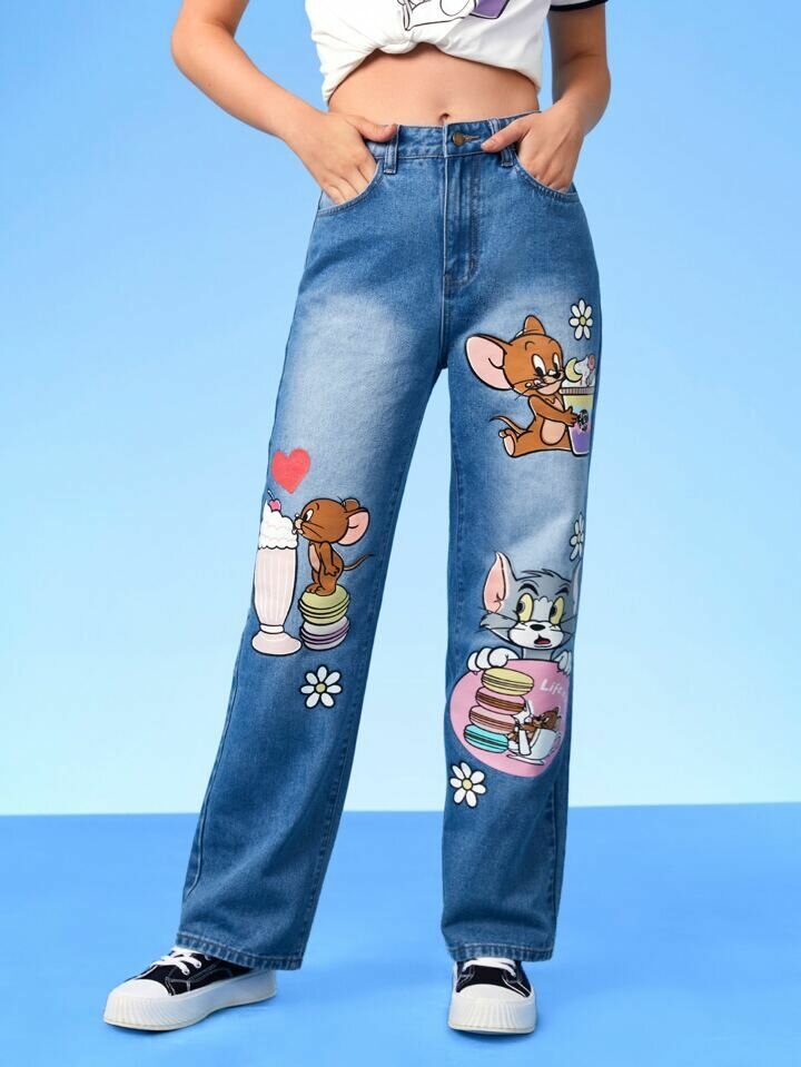 Jean évasé avec motif dessin animé
