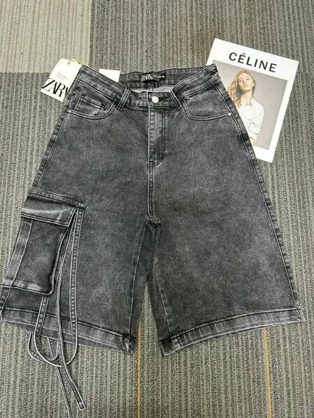 Shorts cargo en jean gris