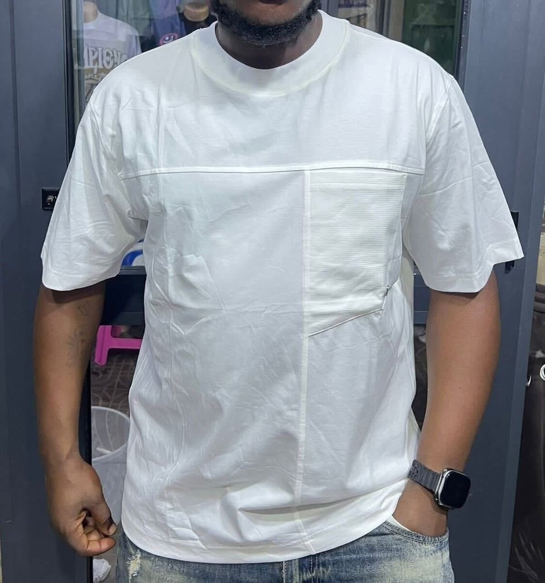 T-shirt blanc à poche