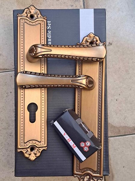 Antique Brass Door Handle Set