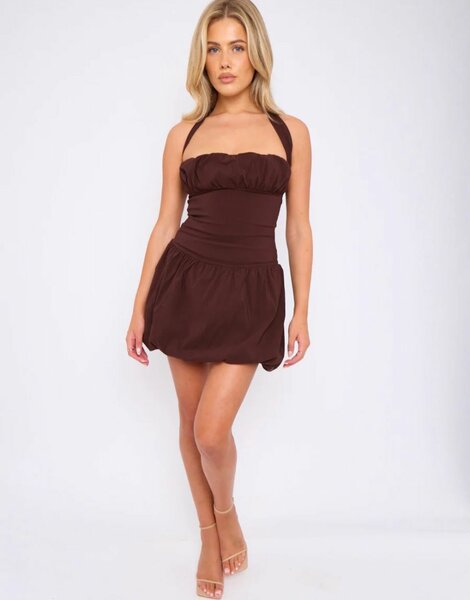 Robe Halter Marron Élégante