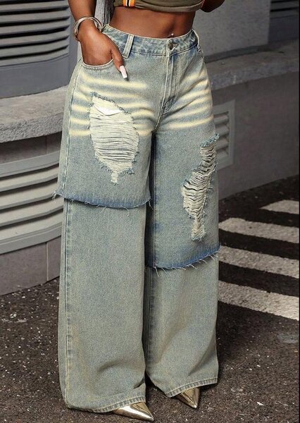 Jeans larges déchirés pour femme