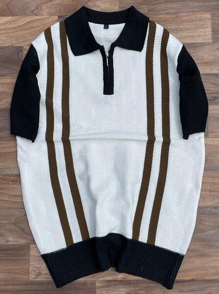 Pull polo rayé demi-zip homme