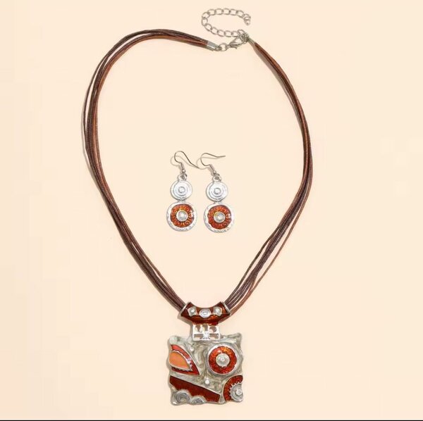 Brown necklace and earrings set