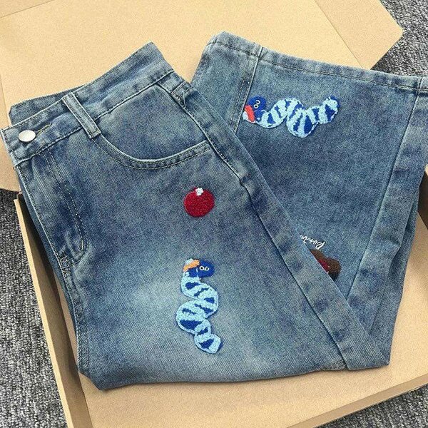 Women's Jeans Skirt with Embroidery Patches