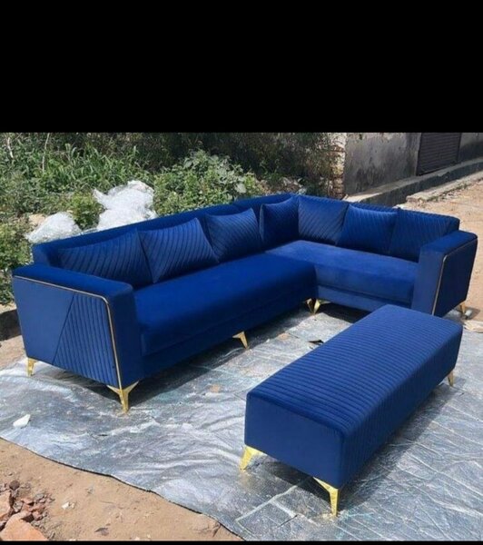 Canapé d'angle bleu avec ottomane