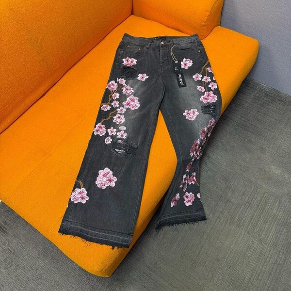 Jeans brodés fleuris pour hommes