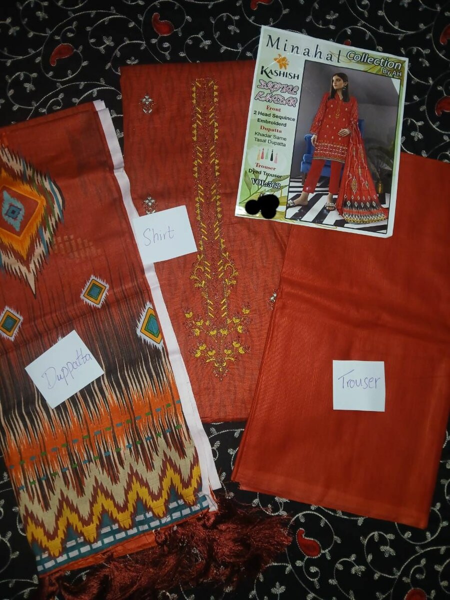 KHADDAR Emrodiered 3pc suit