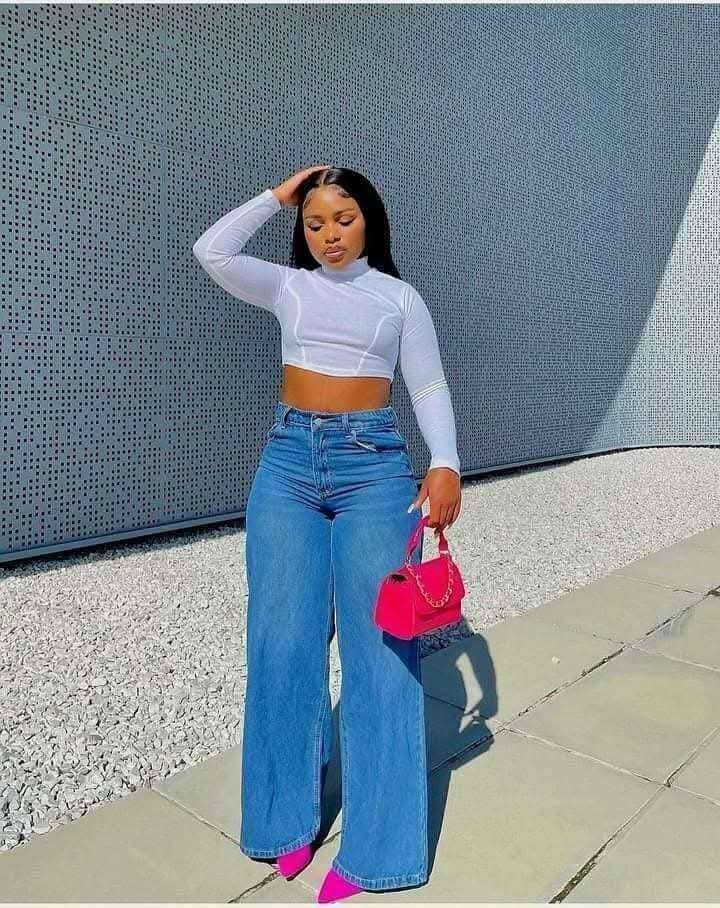 Jeans larges taille haute