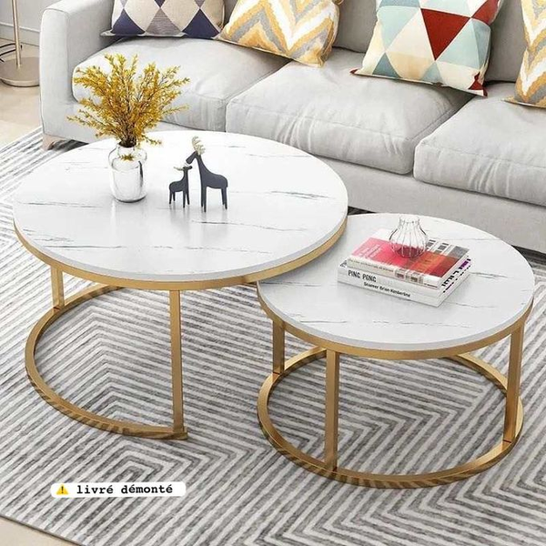 Ensemble De 2 Tables Basses De Luxe 70+50cm Blanc