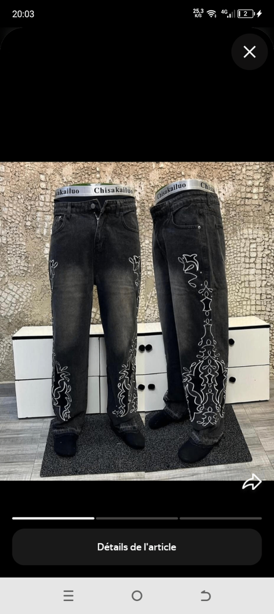 Jeans noirs brodés mode