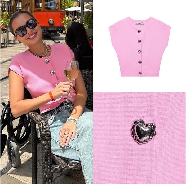 T-shirt rose boutons cœur