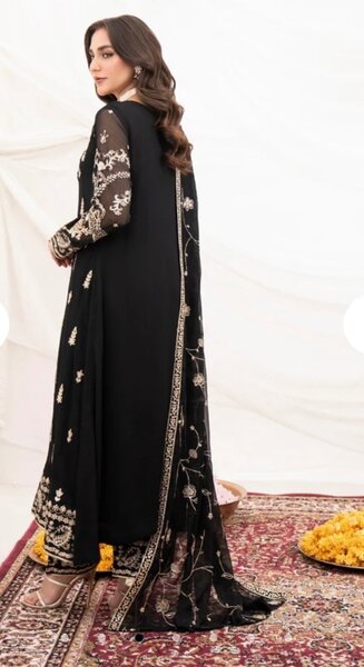 3 piece full embroidered chiffon dress