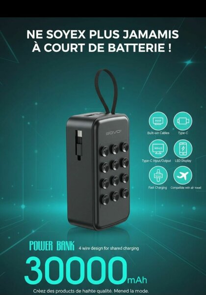 Power Bank 30000mAh - Chargeur Portable pour Smartphone