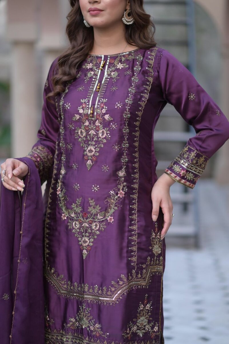 Shamoze silk fabric 3 pc ,most beautiful design  dc free