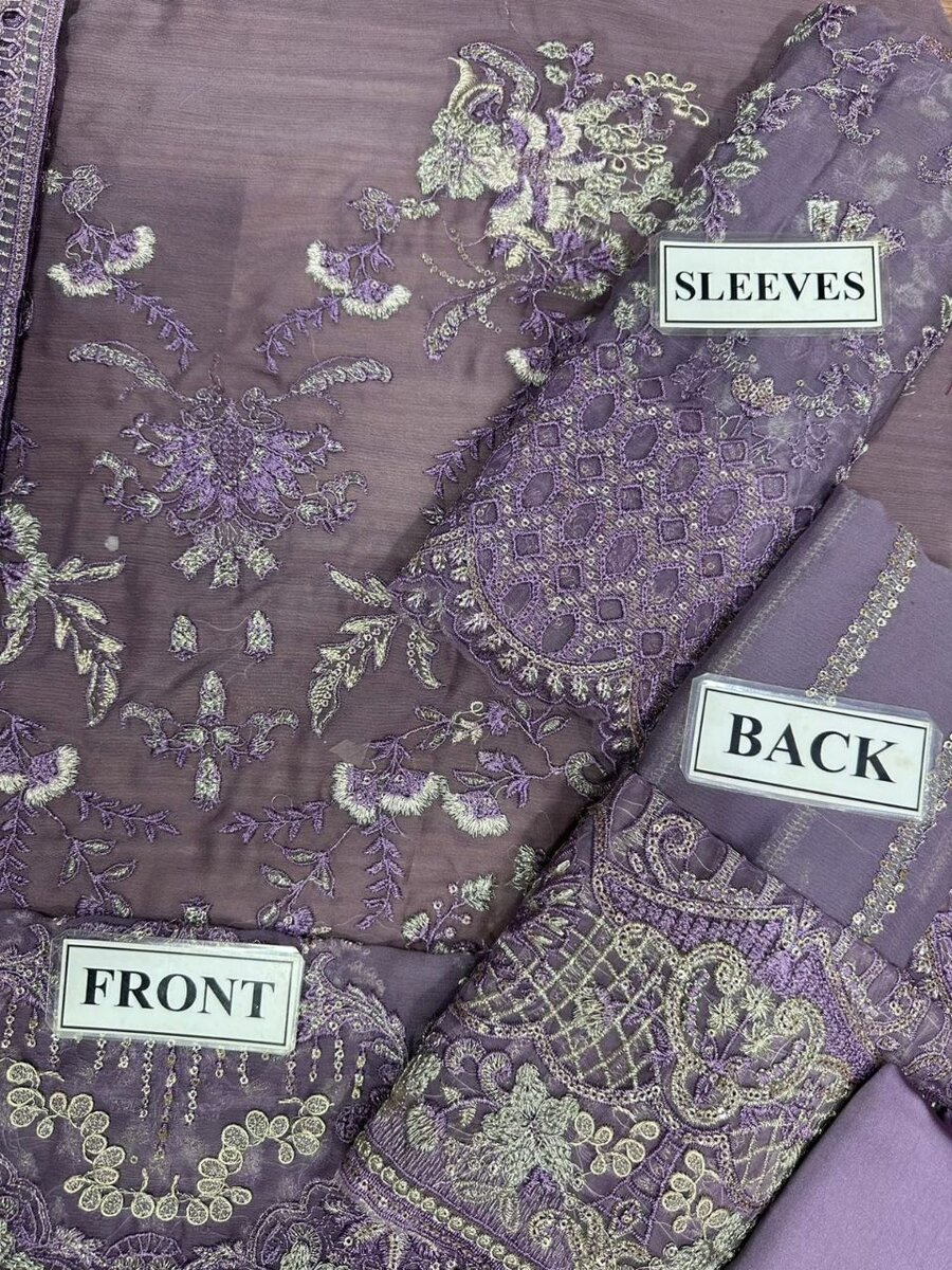 Chiffon suit with silk trouser 3 pc ,DC Free