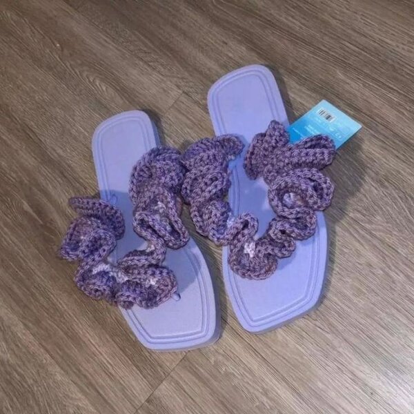 Sandales à bandeau tricoté violet