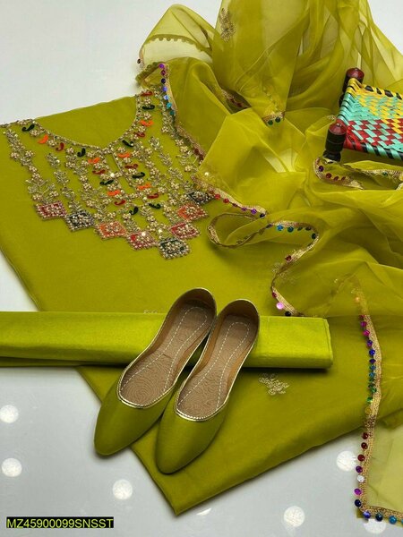 3Pcs Unstitched woman organza silk Embroidered Suit