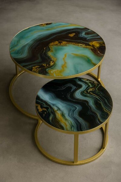 Tables de salon en verre marbré