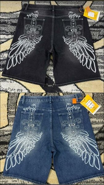 Shorts en Jean Motifs Ailés