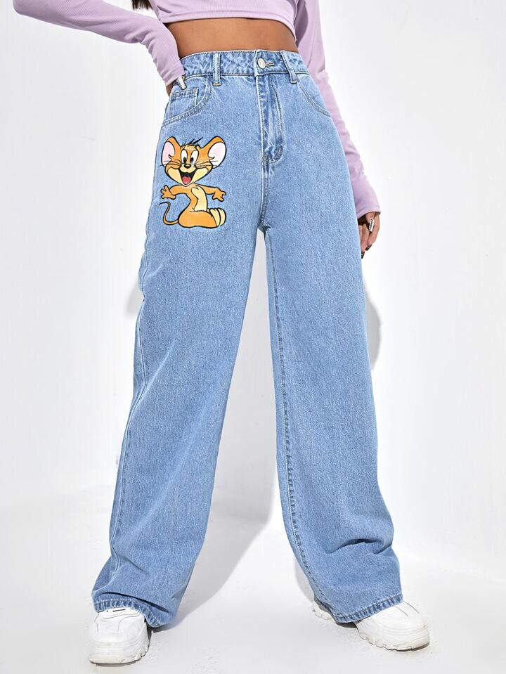 Jean évasé avec motif dessin animé
