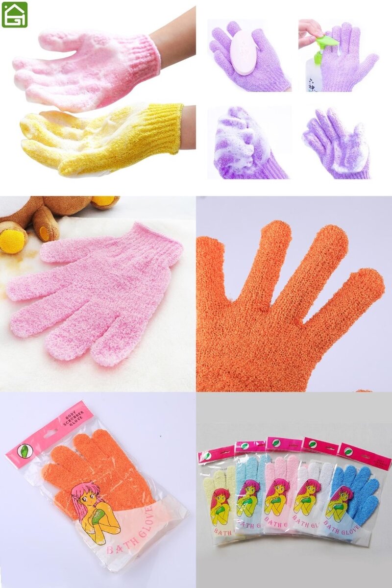 Gants exfoliants colorés douche