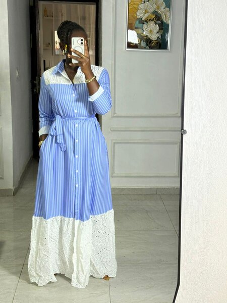 Robe Longue Élégante Rayée