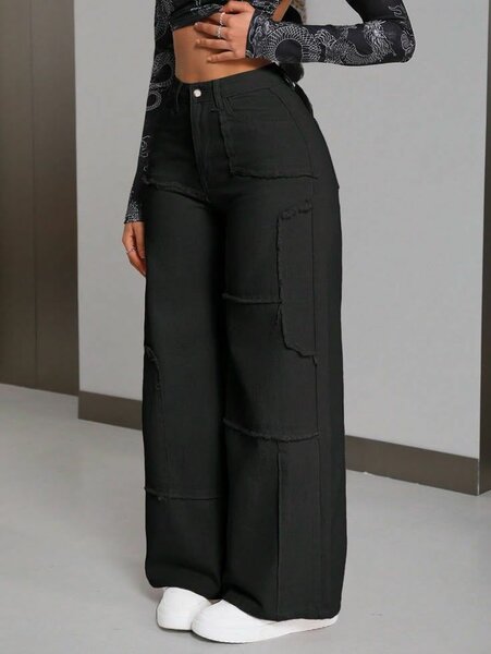 Pantalon cargo noir femme