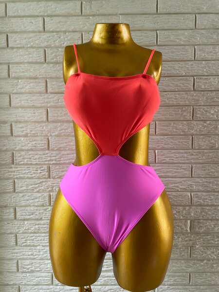 Maillot de bain une pièce rose et orange