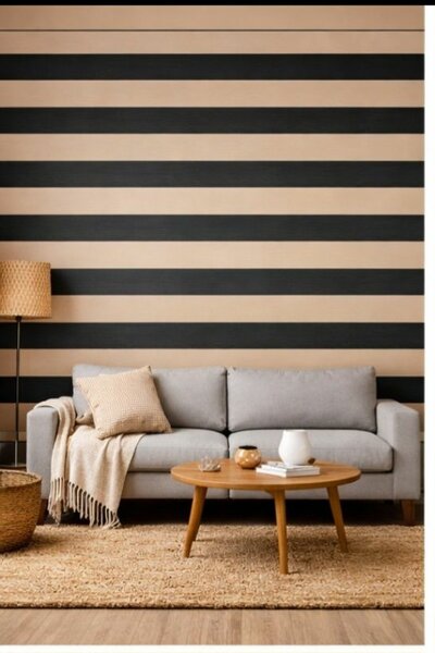 Papier peint rayures noir et beige