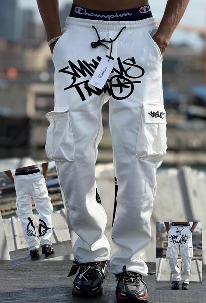 Pantalon cargo streetwear blanc