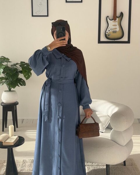 Robe longue chemise bleu