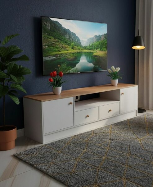 Meuble TV en Bois et Blanc