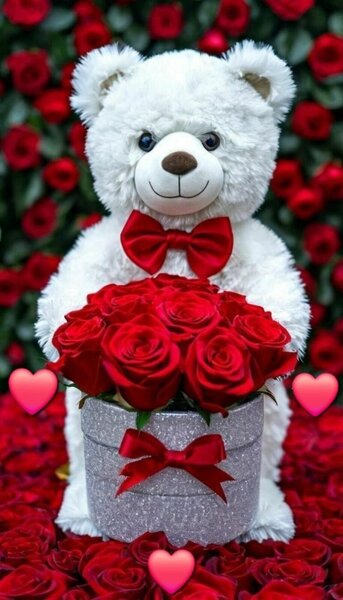 Ours en peluche avec roses rouges