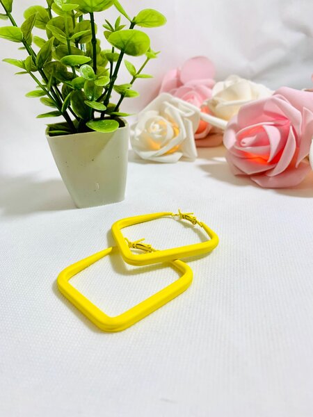 Yellow Square Hoops Earrings