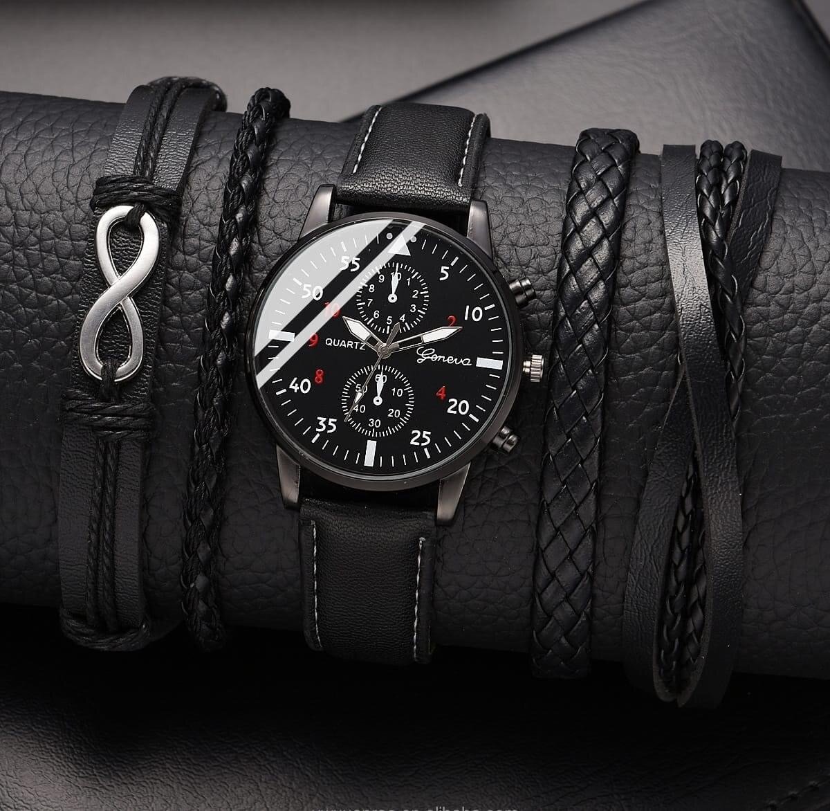 Montre élégante homme en cuir