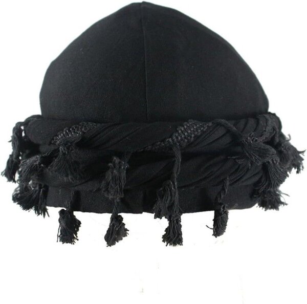 Durag en satin noir avec franges