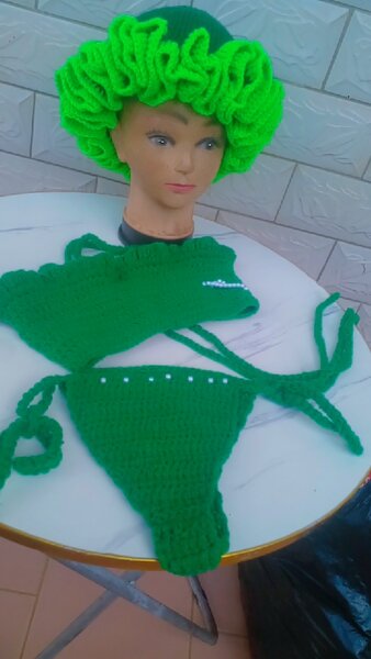 Ensemble crochet bikini vert femme