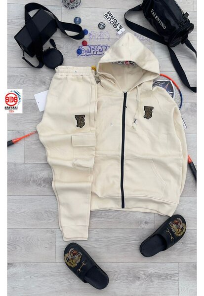 Survêtement beige à capuche