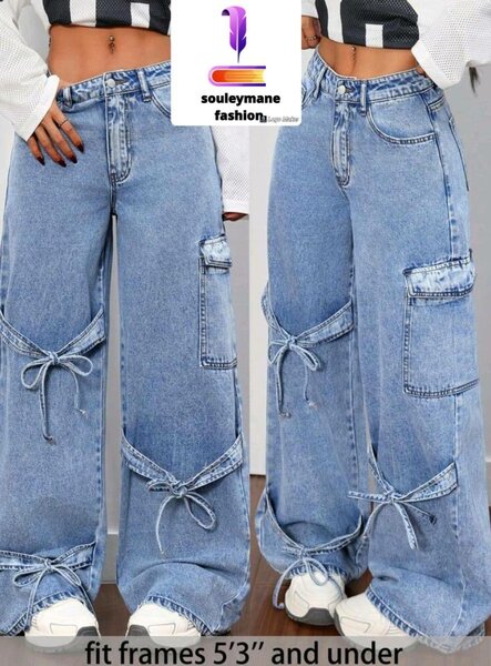Jeans larges femme avec cordons