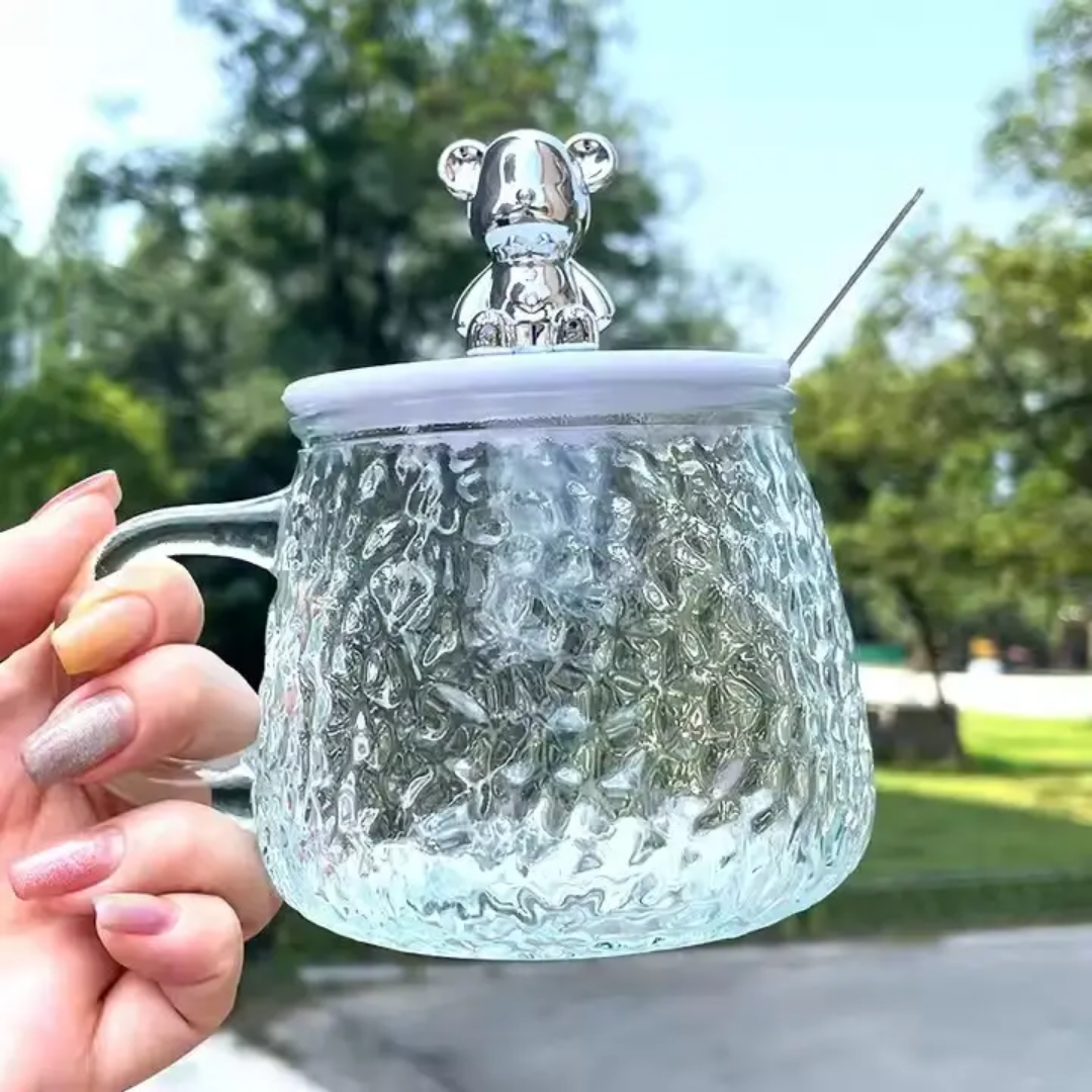 Tasse en Verre avec Couvercle Ours